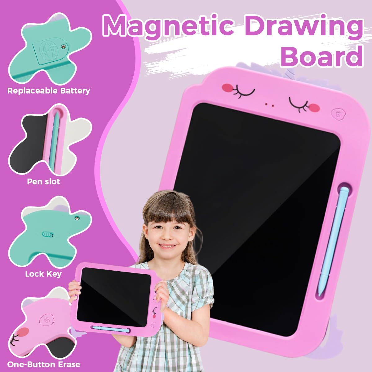 PATPAT LCD Writing Tablet for Kids featuring One Button Clear | 7.8x10.7 in Pink Pad