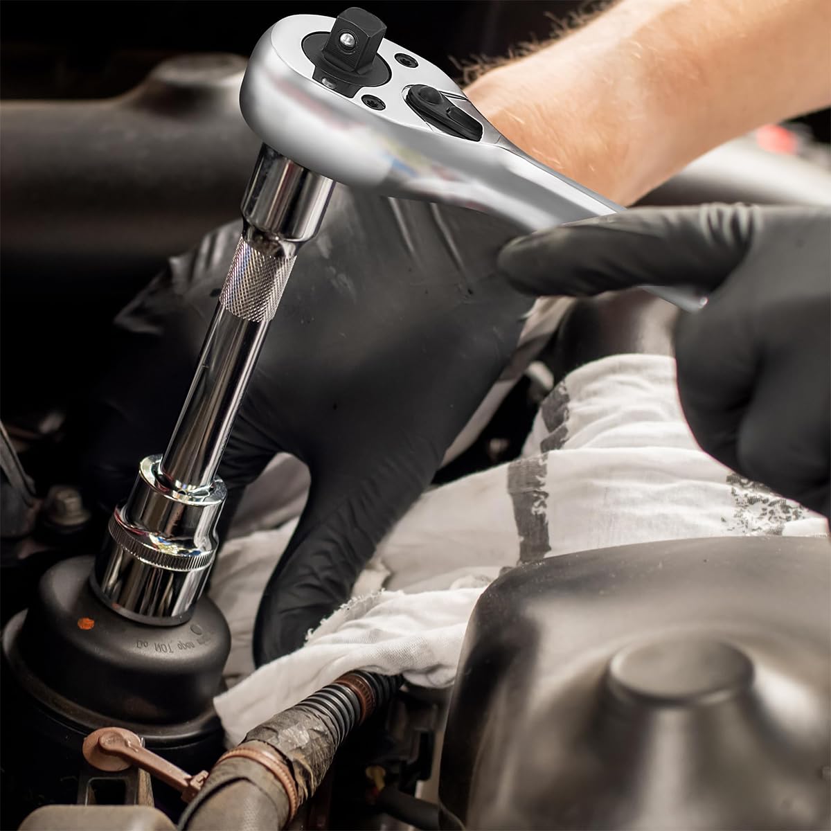 STHIRA Ratchet Socket Wrench Set for Car Repairs with 5 in Extension Bar and Chrome Vanadium Steel | 12 in 1 Heavy Duty Tool