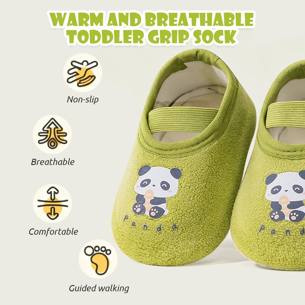SNOWIE SOFT Cartoon Baby Shoes for 6–12 Months with Elastic Strap and Non Skid Sole | Green Panda Toddler Gift