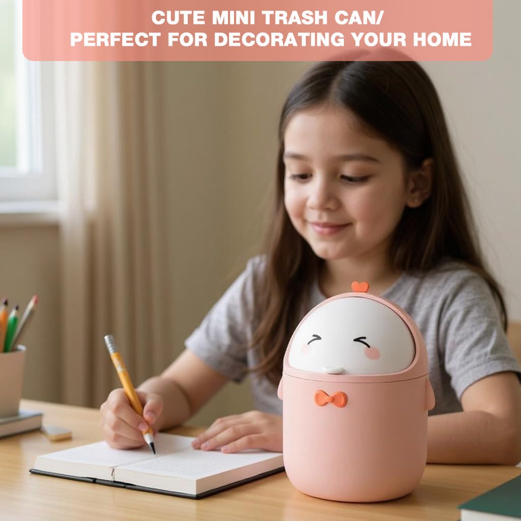 HASTHIP Mini Desktop Trash Can with 90 Trash Bags for Home Kitchen Office | Pink Wastebasket