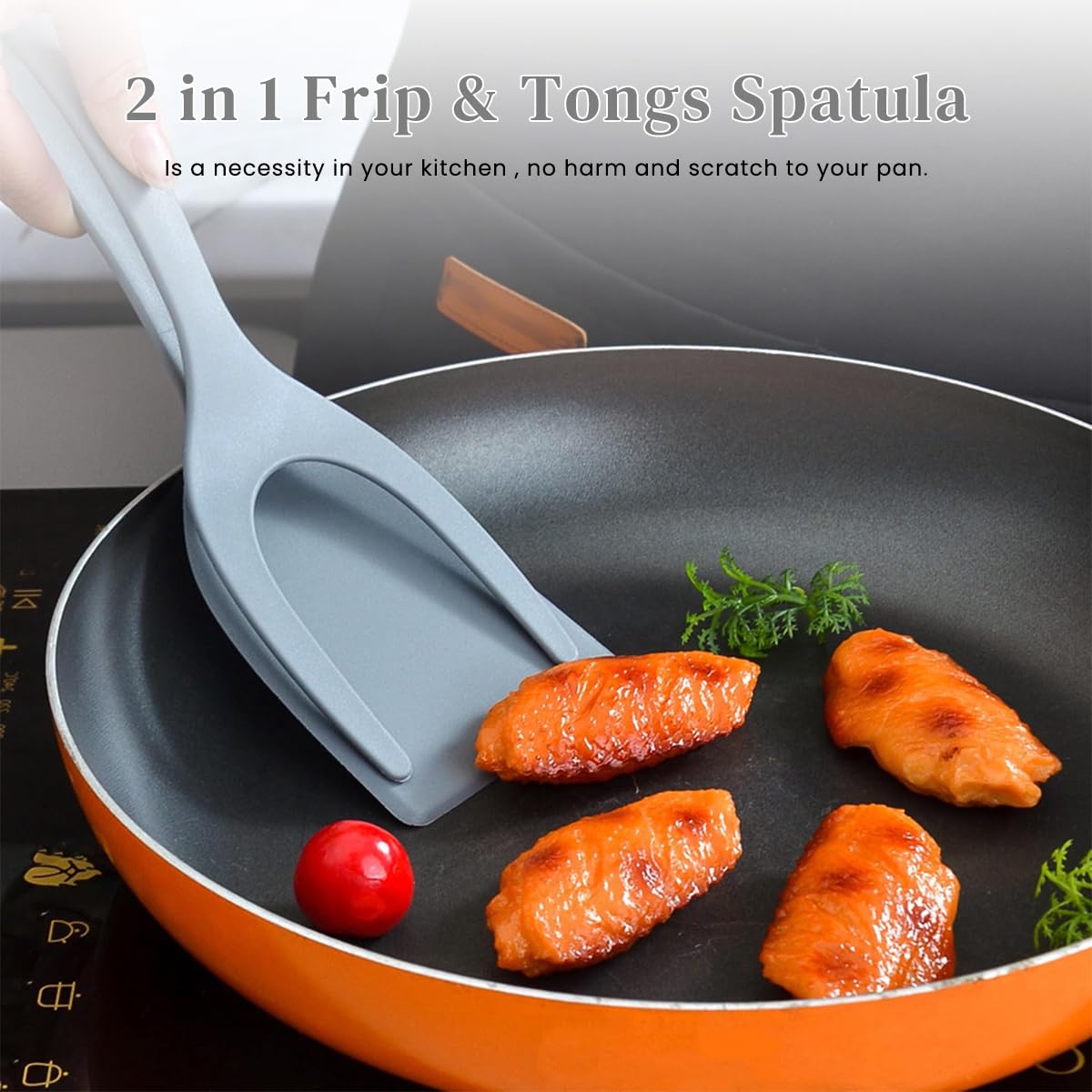 Supvox Fish Turner Clip Pan Spatula for Cooking with 2 in 1 Grip and Flip Design | Heat Resistant Silicone Utensil