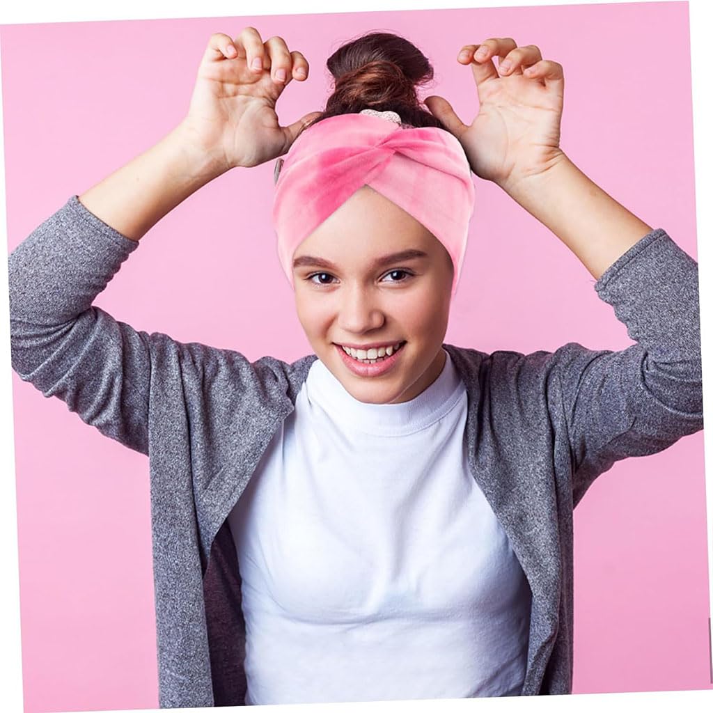 ZIBUYU Hair Bands for Women for Yoga and Workouts featuring Stretchy 95% Polyester 5% Spandex Fabric | Gradient Pink Tie-Dye Headband