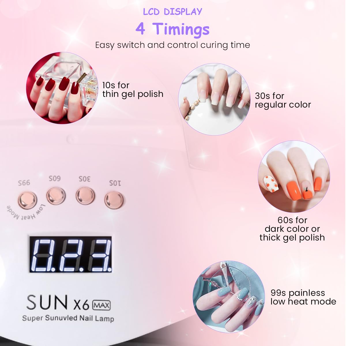 MAYCREATE UV LED Nail Lamp for Gel Polish with 66 Beads and 4 Timer Settings | USB Smart Induction Dryer