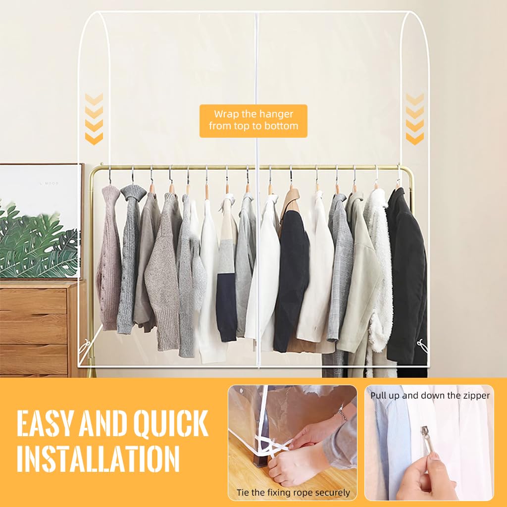Supvox Garment Rack Cover 110x50x150cm for Clothes Storage with Zip-Up Design and Transparent PEVA Protection