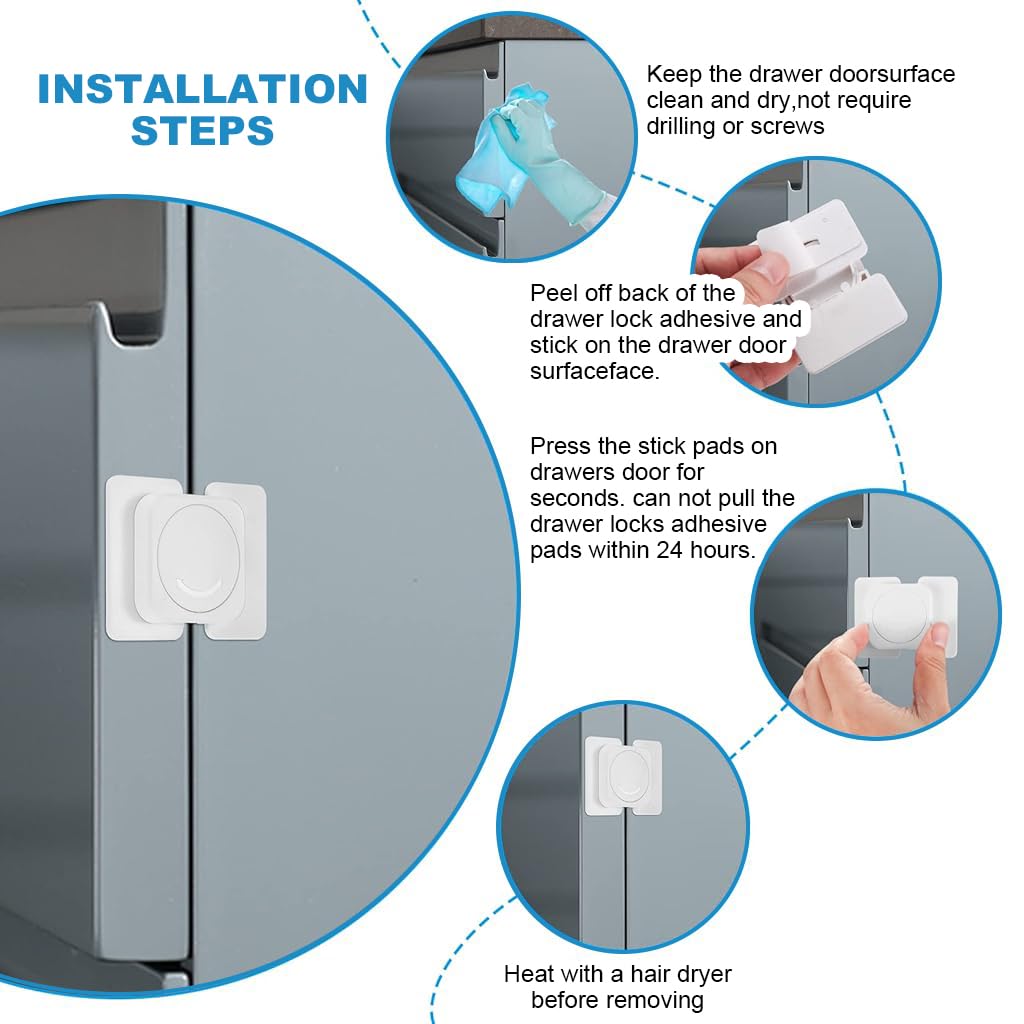 SNOWIE SOFT Cabinet Locks for Child Safety with Self Adhesive Design 4Pcs White | Drawer Protection