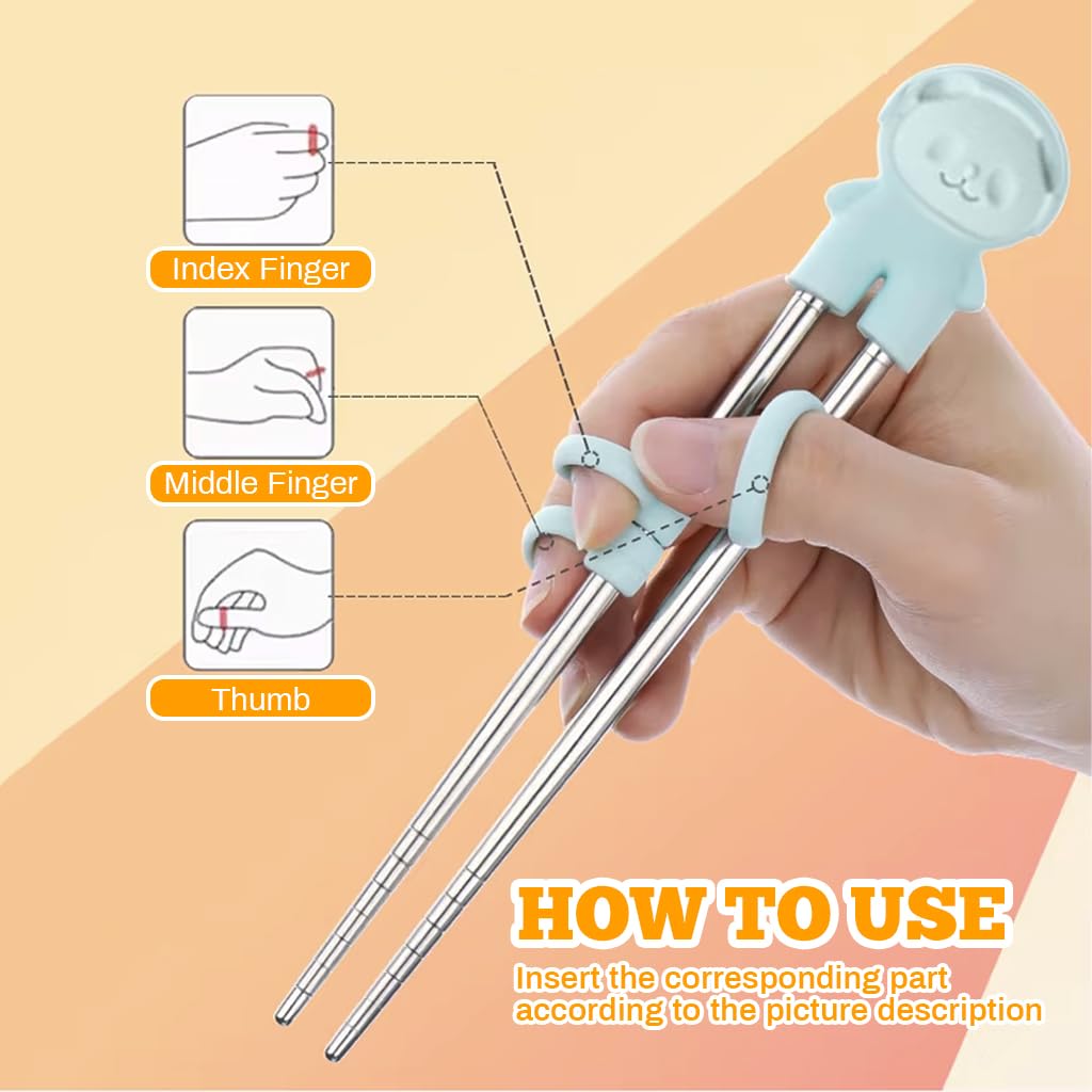 Supvox Training Chopsticks for Kids with Hinged Design and Finger Loops | 2 Pairs Stainless Steel BPA-Free Set