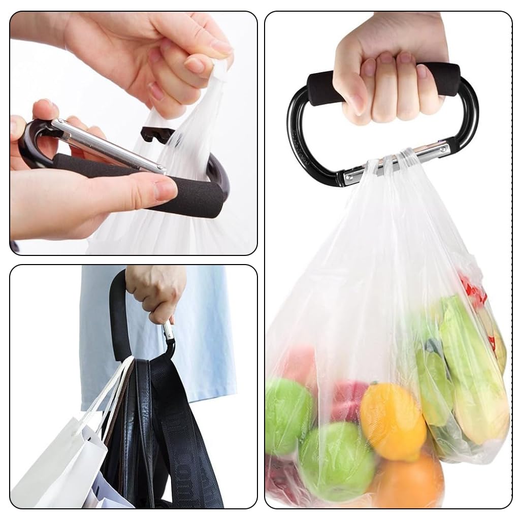 SNOWIE SOFT® Baby Stroller Hooks for Diaper Bags, Mommy Hook Stroller Clips Accessories Large Carabiner Hook Clips, Multipurpose Carabiner for Bag Lifting, Labor Saving Stroller Attachment, 5.5