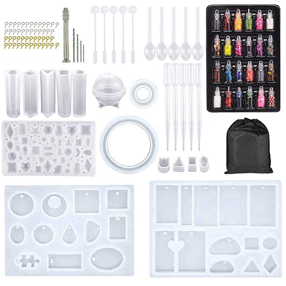 HASTHIP  109 PCS Silicone Resin Moulds for Jewellery Making with a Storage Bag, Epoxy Resin Moulds, Jewelry Casting Molds Craft DIY Set