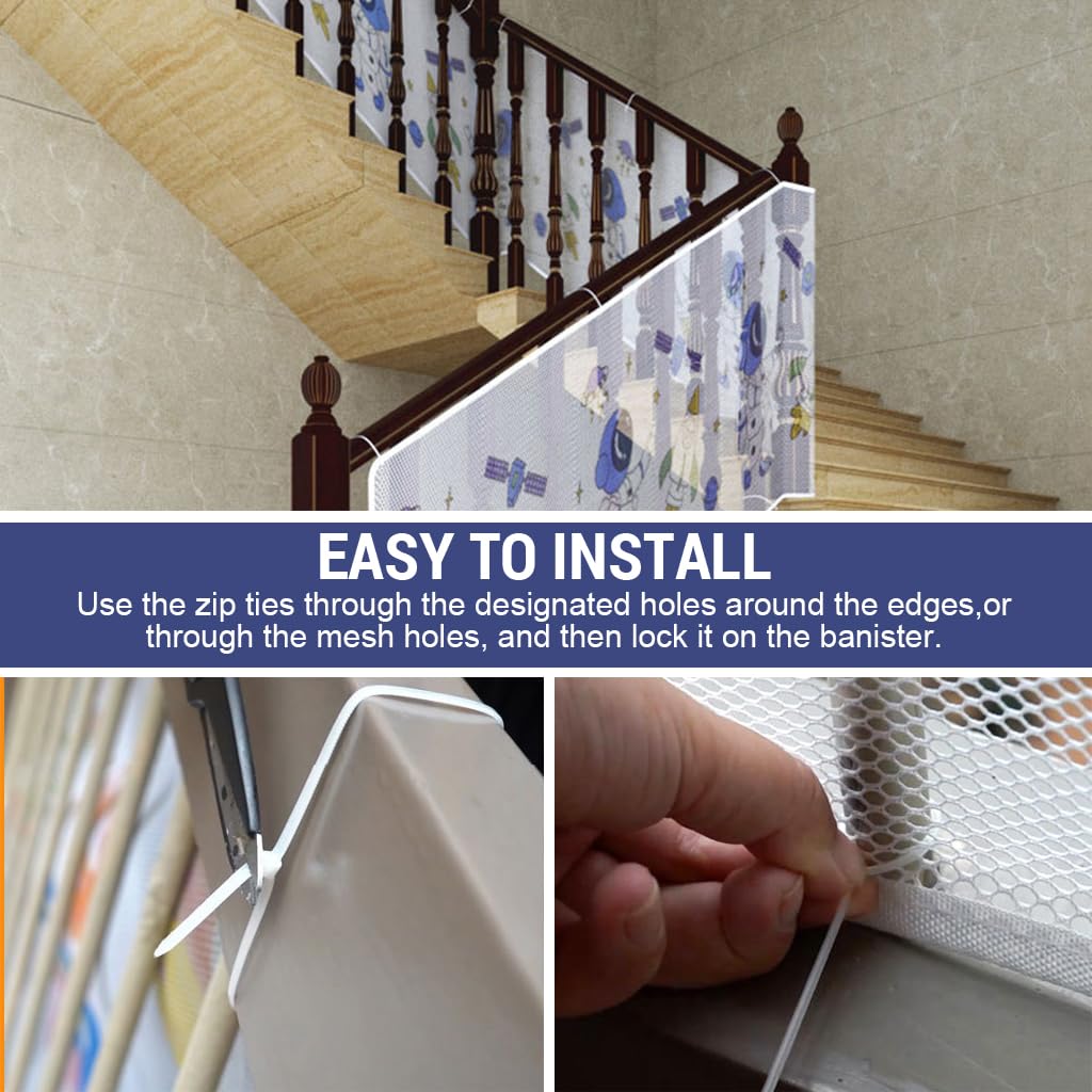 SNOWIE SOFT Baby Safety Net for Stairs and Balcony 19.7ft x 2.59ft with Dense Mesh | 75 Zip Ties