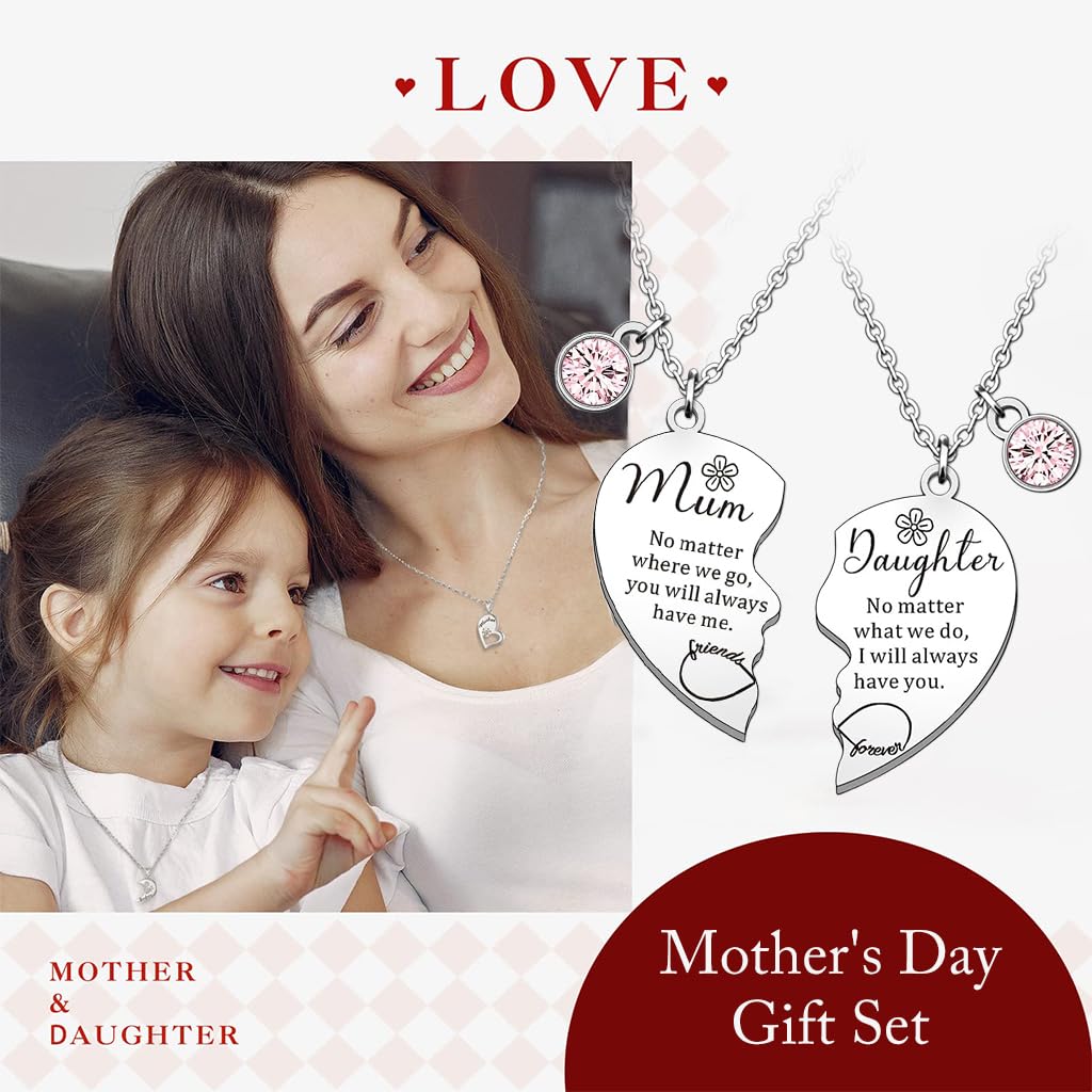 SANNIDHI Necklace Set for Mother and Daughter with 6Pcs 60 cm Chain & Heart Pendant | Stainless Steel Gift for Women