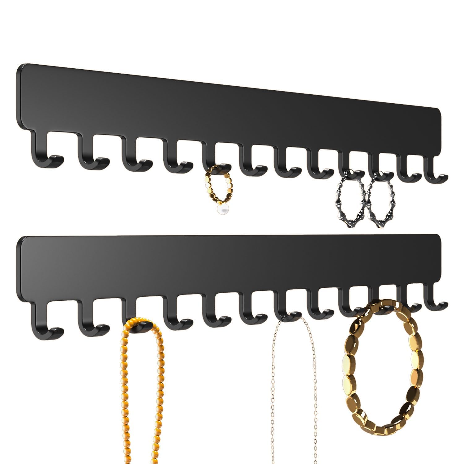 HASTHIP® Holder Hanging Jewelry Organizer - Jewelry Organizer for Necklace, Self-Adhesive Necklace Organizer, Wall Organizer,2 PCS, Black