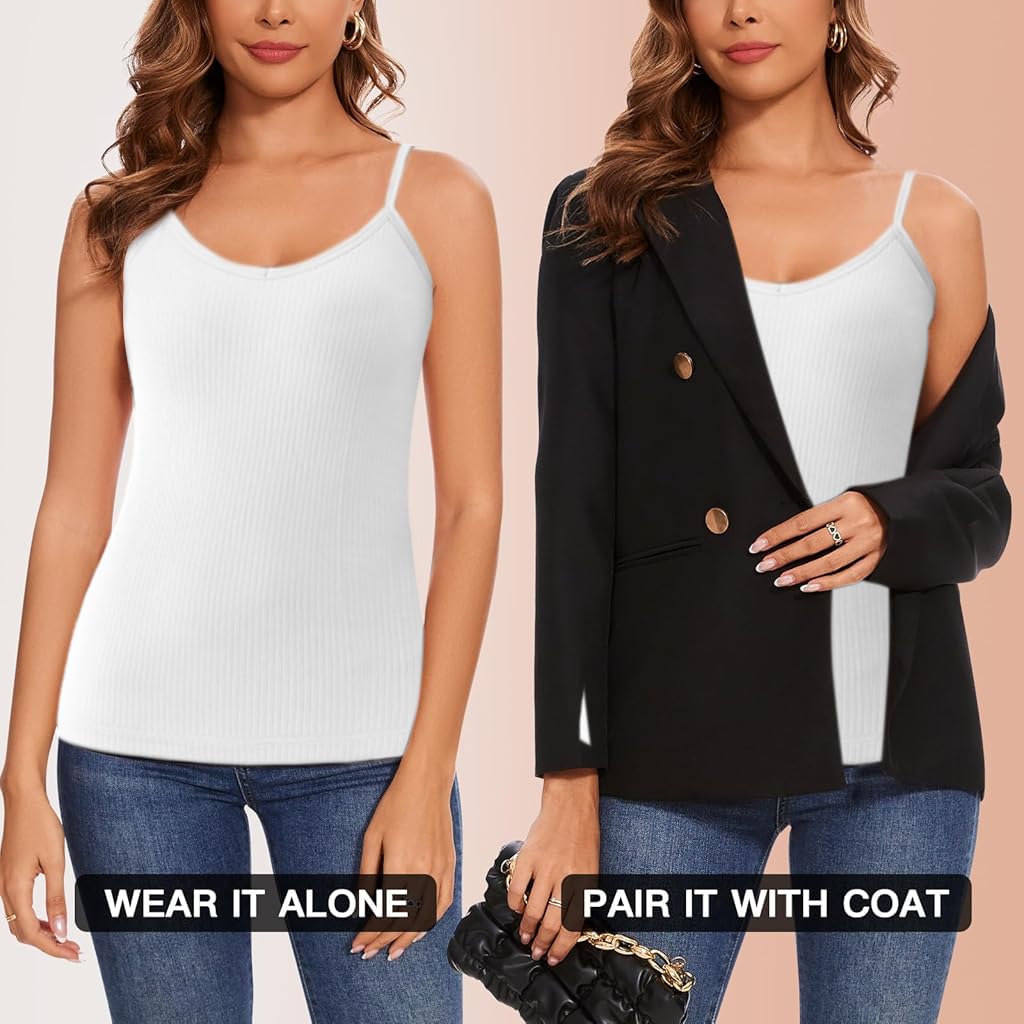 Zibuyu Thermal Top for Women featuring V Neck Fleece Lined Cotton Base Layer | White