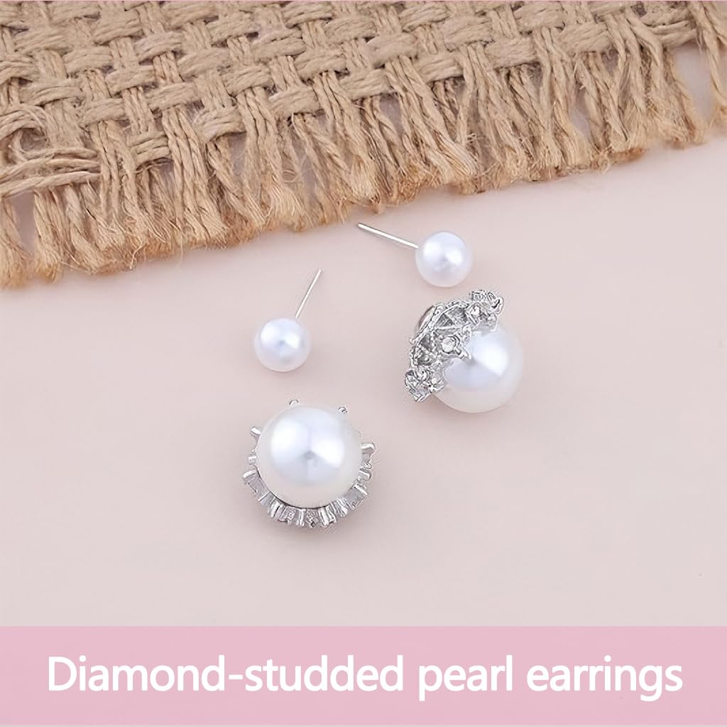 ZIBUYU Pearl Earrings for Women featuring Double Sided Studs with Rhinestones & Crystal Design