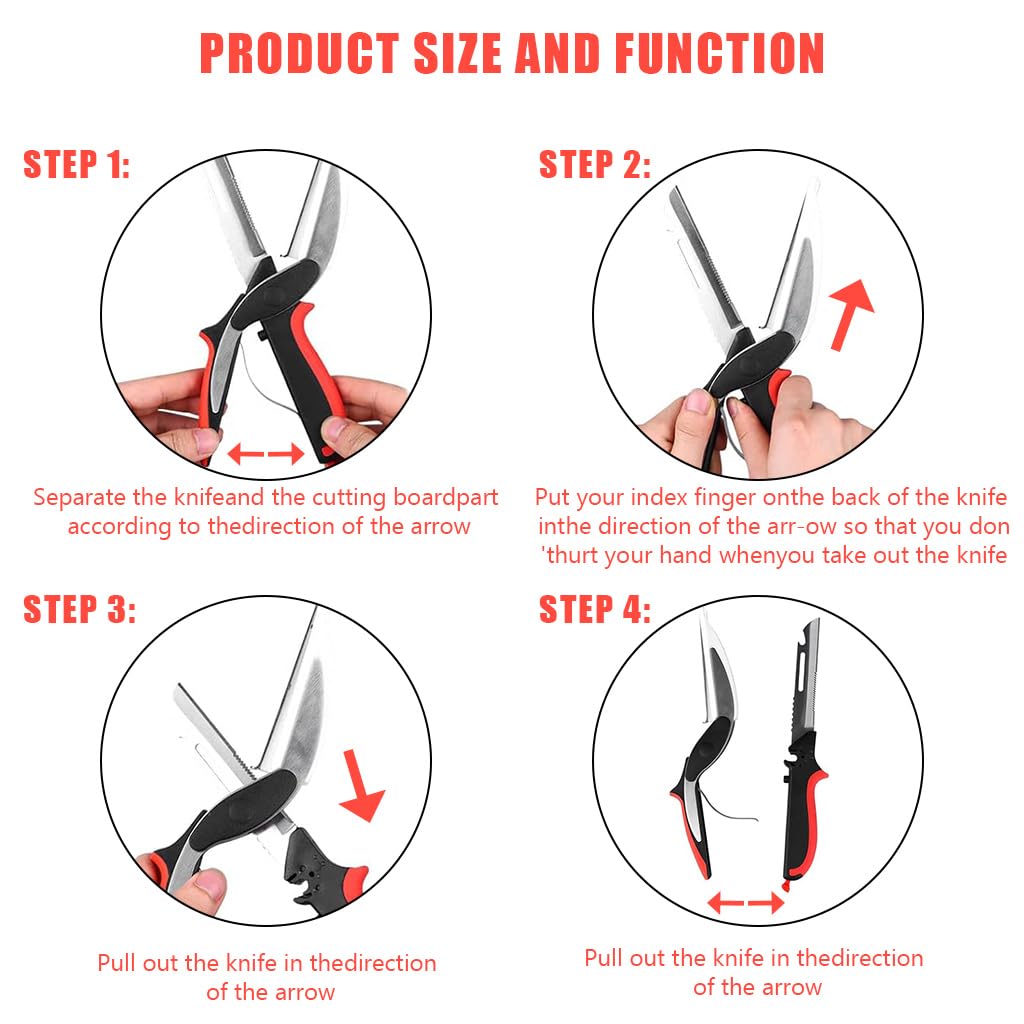 HASTHIP Kitchen Scissors for Food and Vegetable Cutting with Built In Board & Safe Lock | 2CR14 Stainless Steel