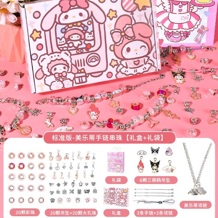 SANNIDHI Kuromi Charm Bracelet Making Set, Sanrio-Themed Jewellery Bracelet Making Kit, Kuromi Bracelets Necklaces DIY Craft Gift Box Set, Children Day Christmas Gift for Girls Teens Ages 5-12