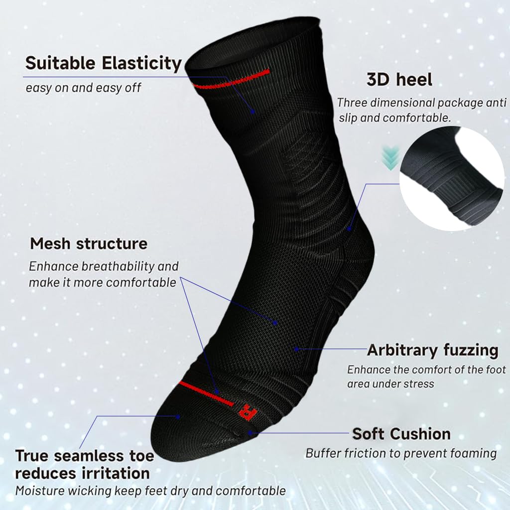 PROBEROS Sport Socks for Men and Women with Anti Slip Grip and Cushioned Heel | 3 Pairs Black