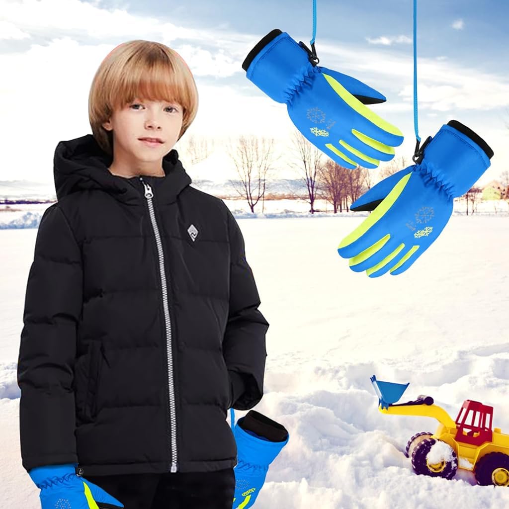 Venzina Winter Gloves for Kids with Anti Slip PU Palm and Waterproof Fleece Lining | 26cm Size