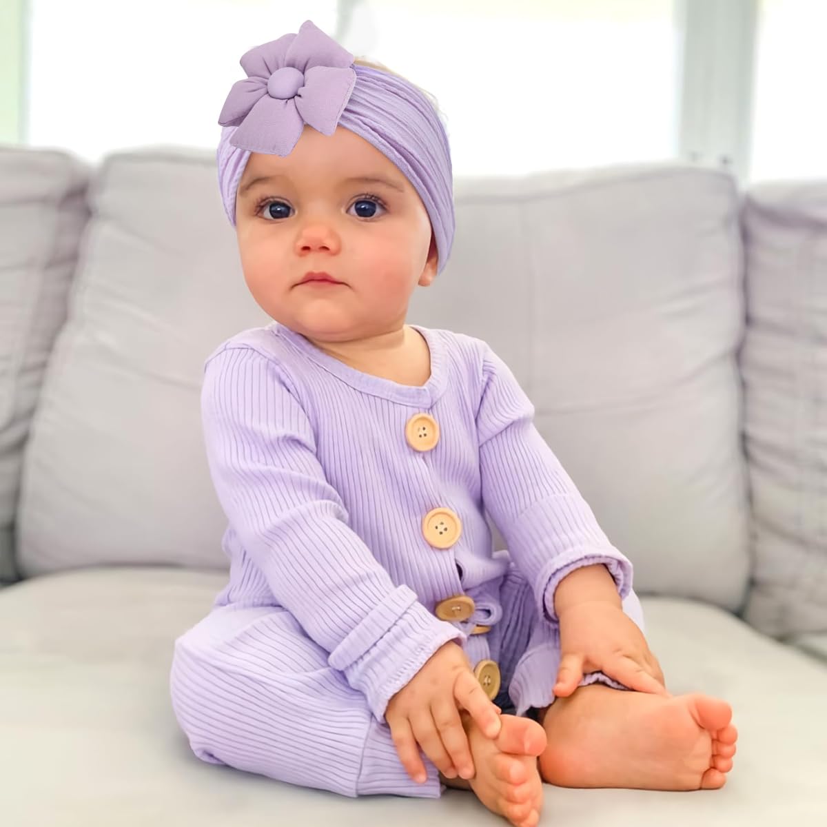 SNOWIE SOFT Hair Bands for Baby Girls with Knotted Flower Bows and Soft Stretchy Nylon | 3‑Color Set