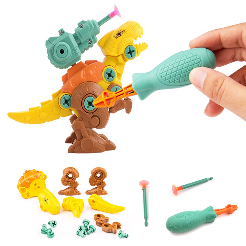 PATPAT  Dinosaur Toys for Kids STEM Construction Building Toys for Kids Dinosaur Toy with Screwdriver Storage Dinosaur Egg Assembling Building Blocks Birthday Gifts for 3-8 Year Old Boys Girls -Yellow