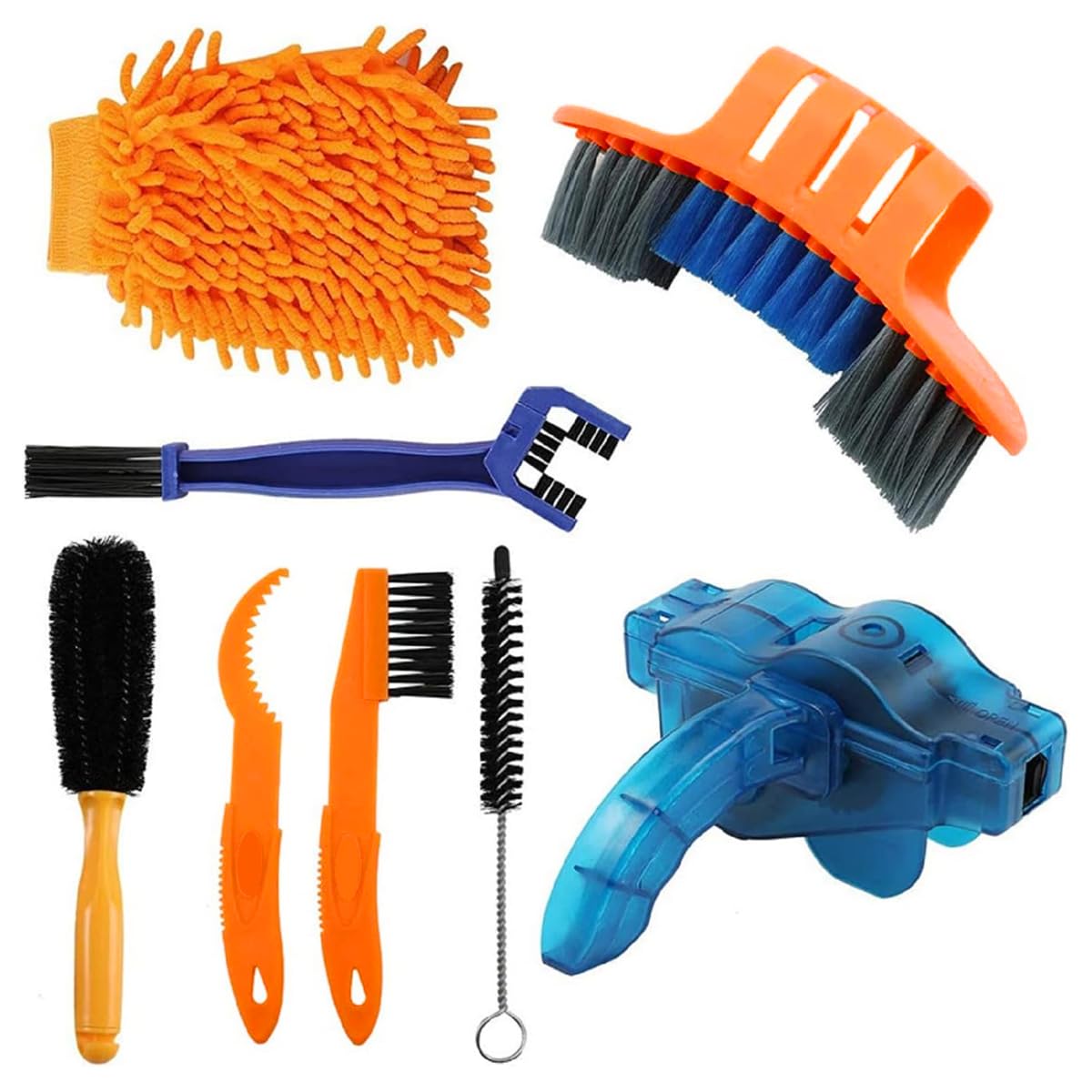 STHIRA Bicycle Cleaning Brush Kit for Chain and Tire Care with Gravel Removal Tool | 8Pcs Set