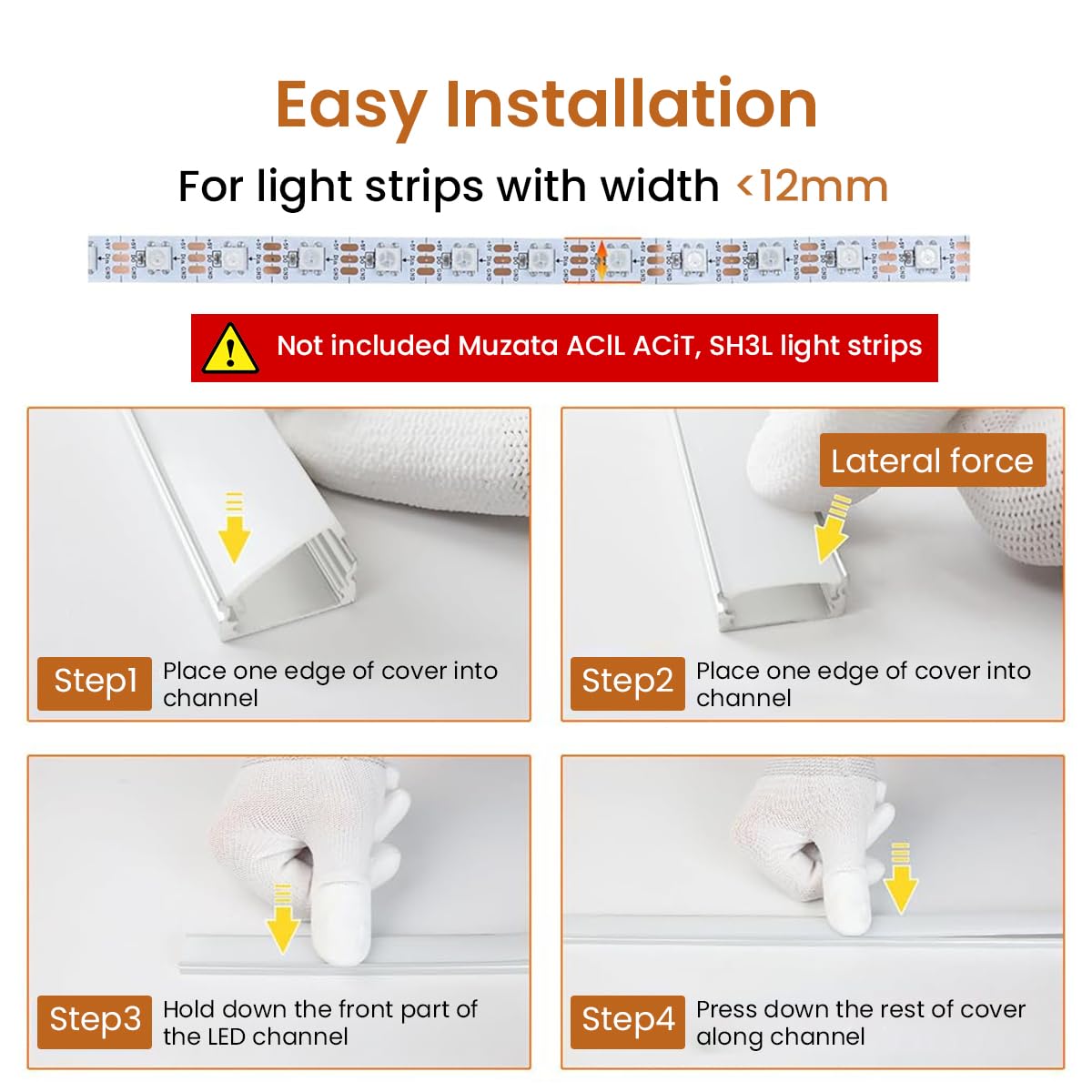 Serplex® 3Pcs 3.3ft LED Light Strip Wall Channels, Aluminum Channel System with Diffused Sliding Cover, Sturdy Heat-Dissipating Design, Suitable for Under Cabinet LED Strip Light Installations