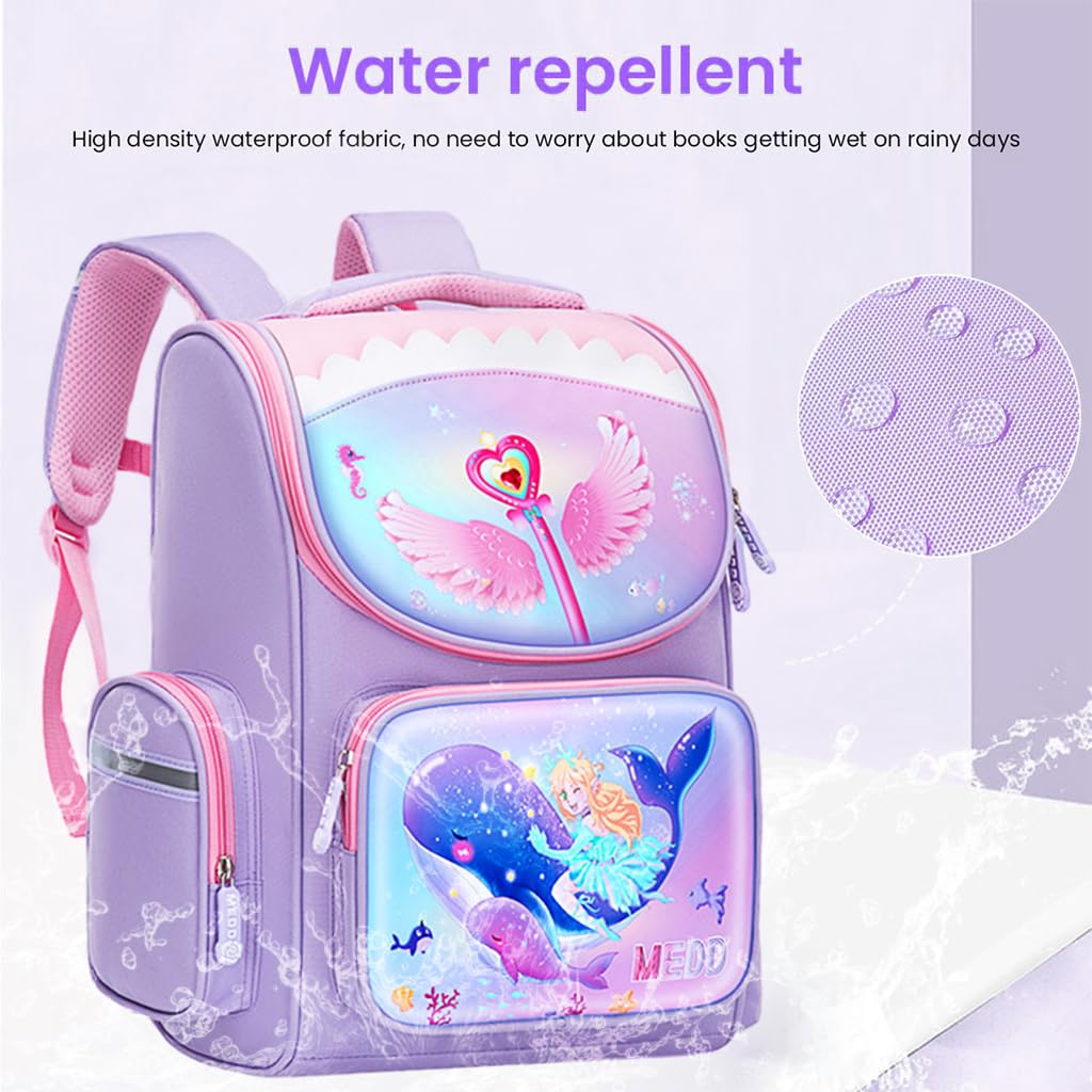 PALAY® School Backpack for Girls, Mermaid Cartoon School Backpack Large Capacity Girls Backpack for School, Travel, Camping, Burden-relief School Backpack for Kids 6-12 Years Old