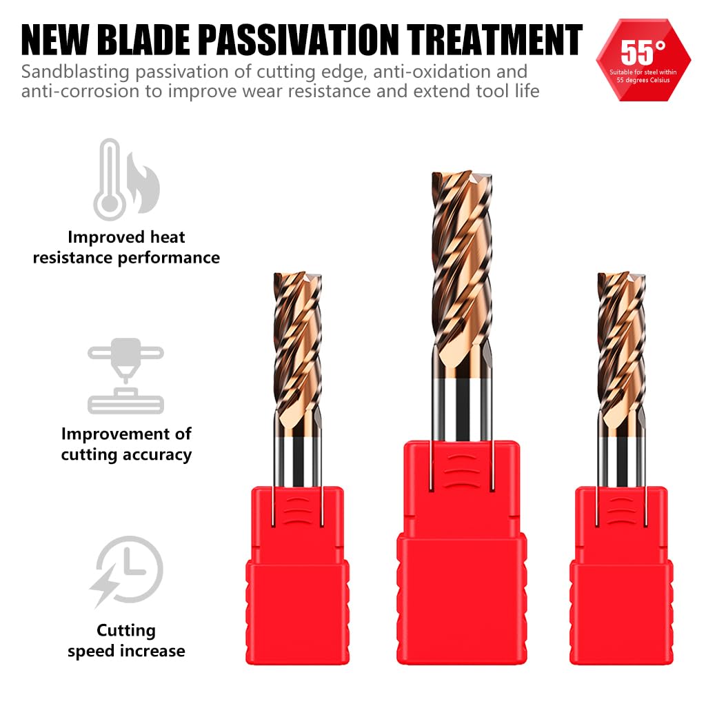 Serplex Carbide End Mill Cutter Set for CNC Machining with 4 Flutes and Tungsten Steel | 5 Pcs