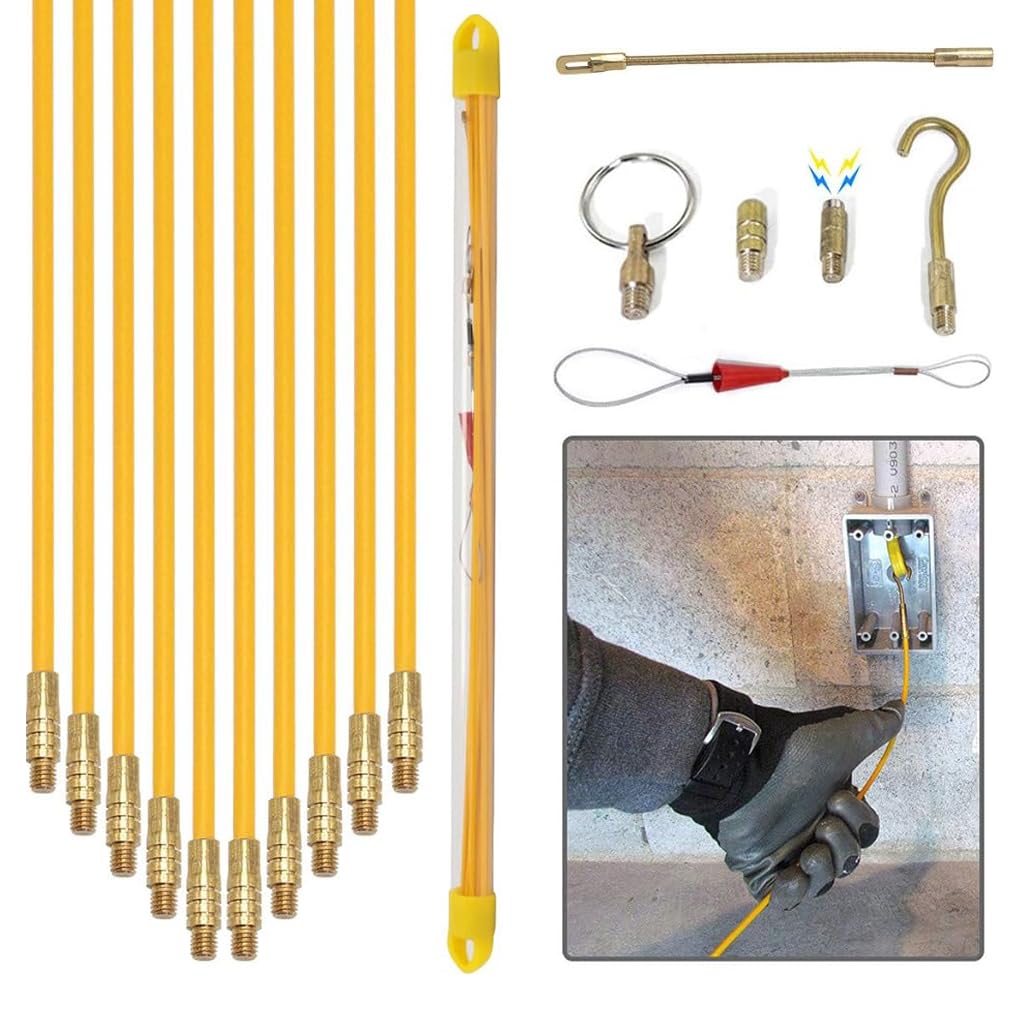 Serplex Cable Pulling Fish Tape Kit for Wall Wire Installation with 10 Fiberglass Rods 22.8 in