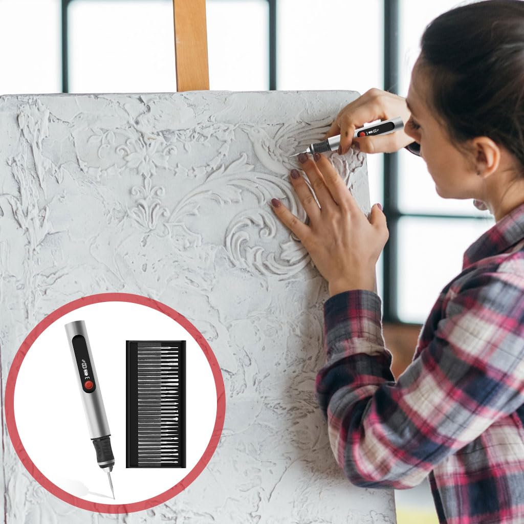 Serplex Electric Engraving Pen Kit for DIY Crafts with 30 Bits and 6 Templates | 3 Speed USB Cordless Tool