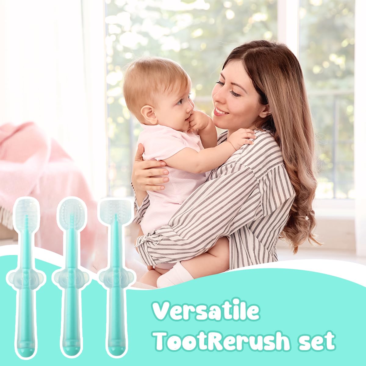 SNOWIE SOFT Silicone Baby Toothbrush Set for 0–18 Months with 3 Brushes and Travel Case