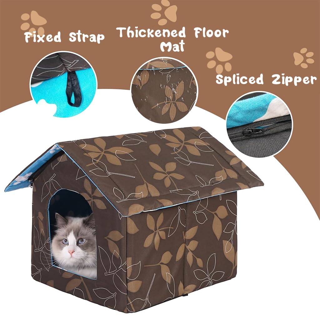 Qpets® Cat House, Pet Hut Indoor Outdoor Hide Cave with Detachable Roof Waterproof Cat House DIY Assembly Foldable Pet House Padded Warm Cat House Play House Winter Pet House, 45x43x40cm