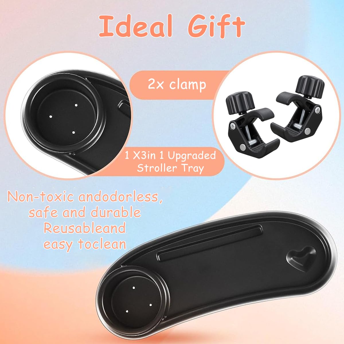 SNOWIE SOFT Baby Stroller Food Tray for Travel with 38×14cm Adjustable Claws and ABS Material | Cup and Phone Holder