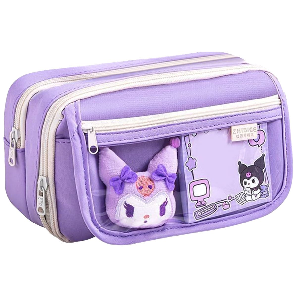 Zibuyu Kuromi Transparent Pencil Case Set for School with 20 Stickers and PET Pouch | Cute Gift for Girls