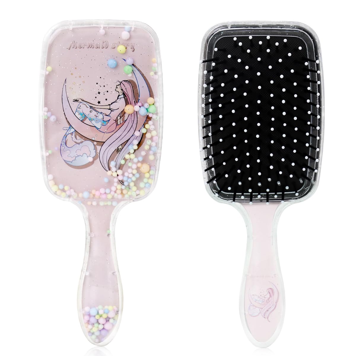 PALAY® Hair Brush for Kids and Women Cute Mermaid Paddle Hair Brush Hair Styling Comb for Kids Girls Large Detangler Hair Brush with Air Cushion and Soft Bristle - Pink