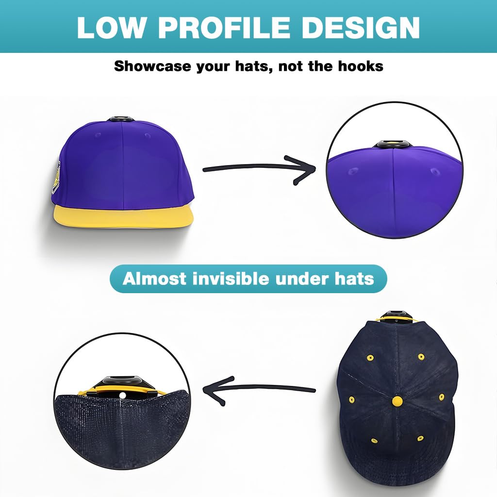 HASTHIP Wall Mounted Hat Hooks for Organized Hat Storage with No Drill and Screw Fix Mount | 16Pcs Self Adhesive Holders