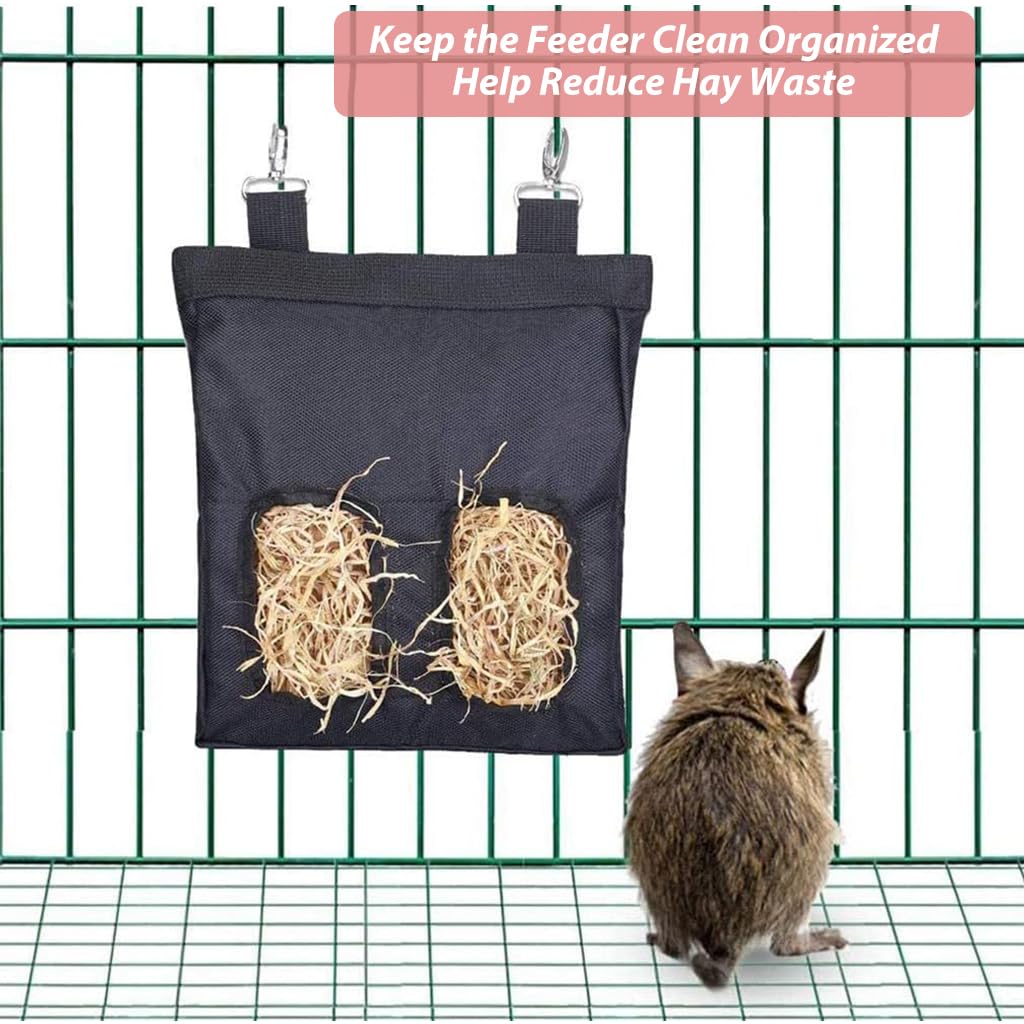 Qpets Rabbit Hay Feeder Bag for Small Pets 25×30cm with Dual Hooks and 2 Feeding Holes