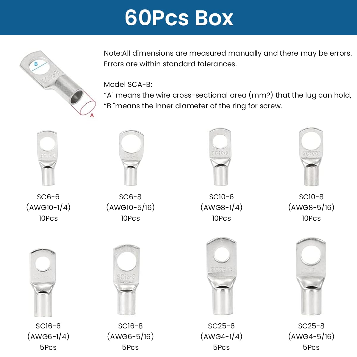 HASTHIP Battery Cable Lug Crimping Tool for AWG 10‑1 Copper Wire Lugs with 60 Pcs Kit