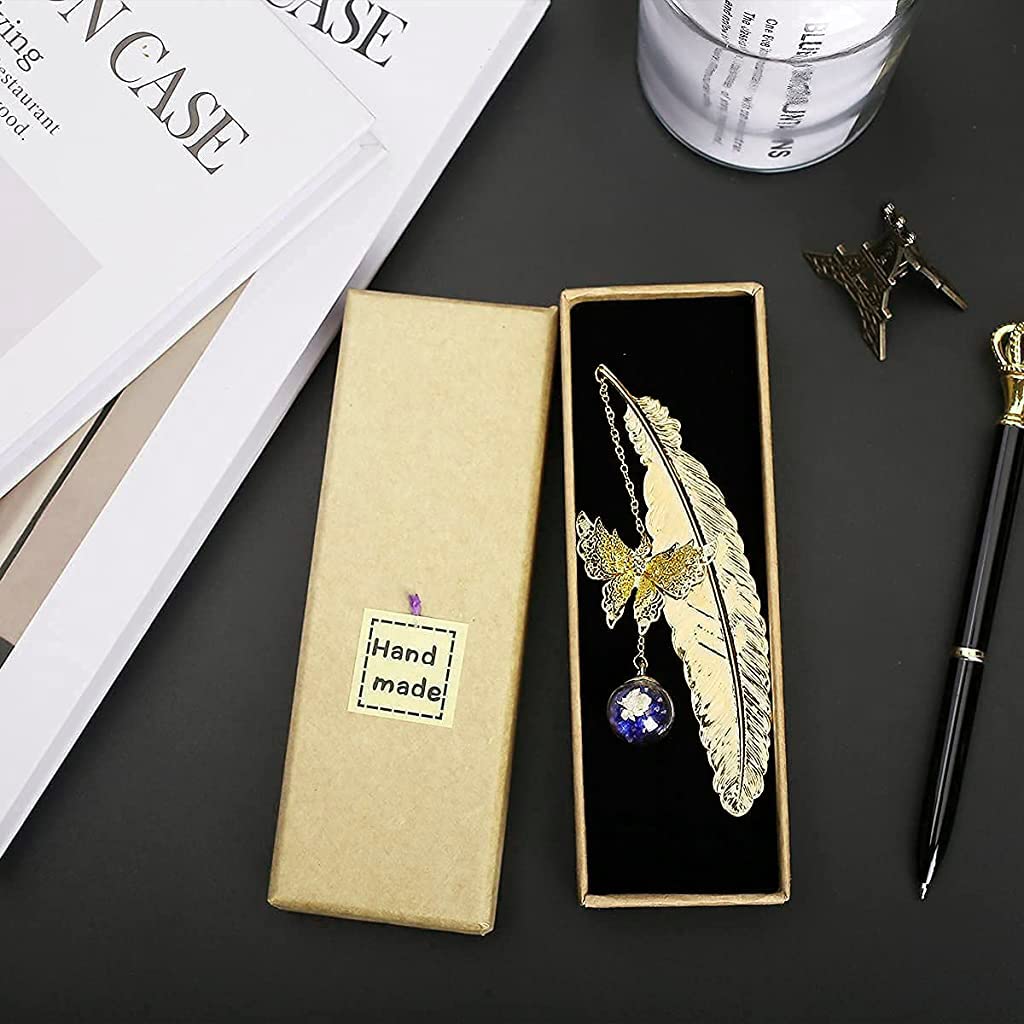 Supvox Metal Feather Bookmark for Reading and Gifting featuring 3D Butterfly Pendant | 3 PCS