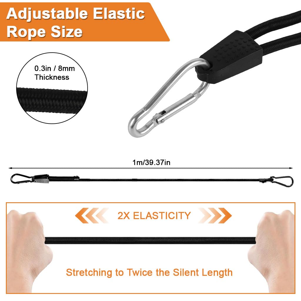 STHIRA Elastic Rope for Luggage and Bike with Dual-End Metal Hooks 3.3ft | Nylon Bungee Cord