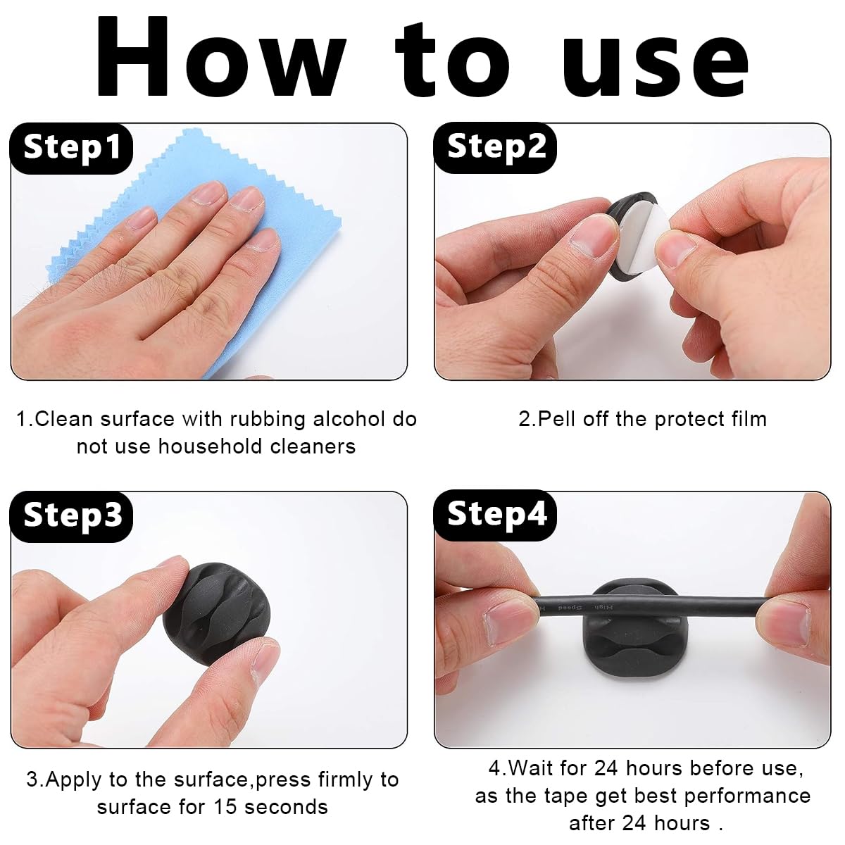 HASTHIP Cable Organizer Kit for Home and Office with 147pcs Accessories | Includes 34 Self Adhesive Clips and 2 Cable Sleeves