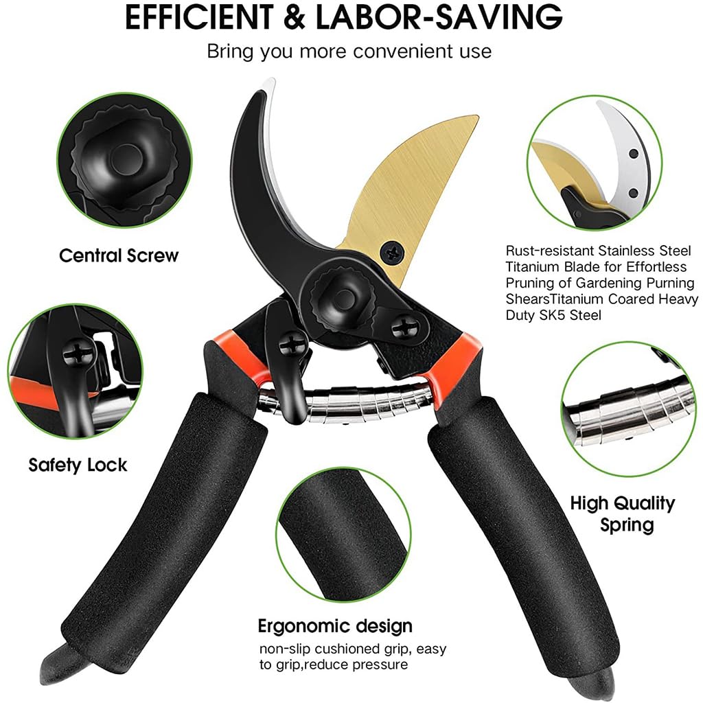 Optifit® Gardening Scissor with Replace Blade &Spring, Stainless Steel SK5 Blade Garden Snip with Safety Lock Garden Shears Sharp Cutter Pruners Scissor for Lawn, Garden & Potted Plants