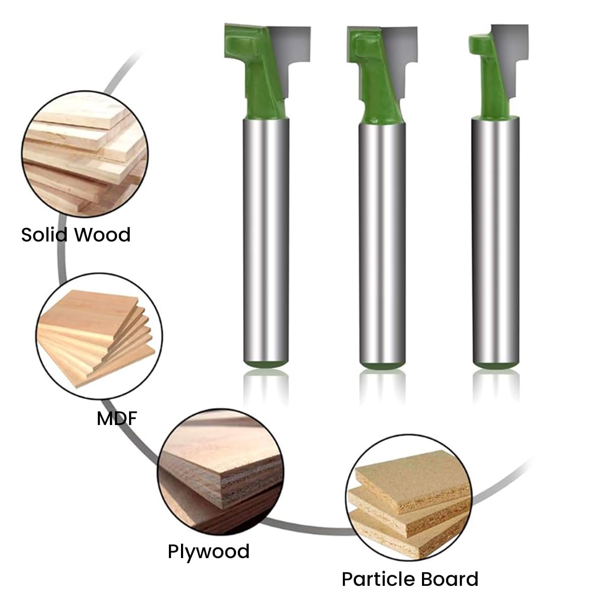 Serplex Router Bit Set for Woodworking with 1/4 in Shank & 3 Sizes 5/16 3/8 1/2 in | Precision T Track Cutting