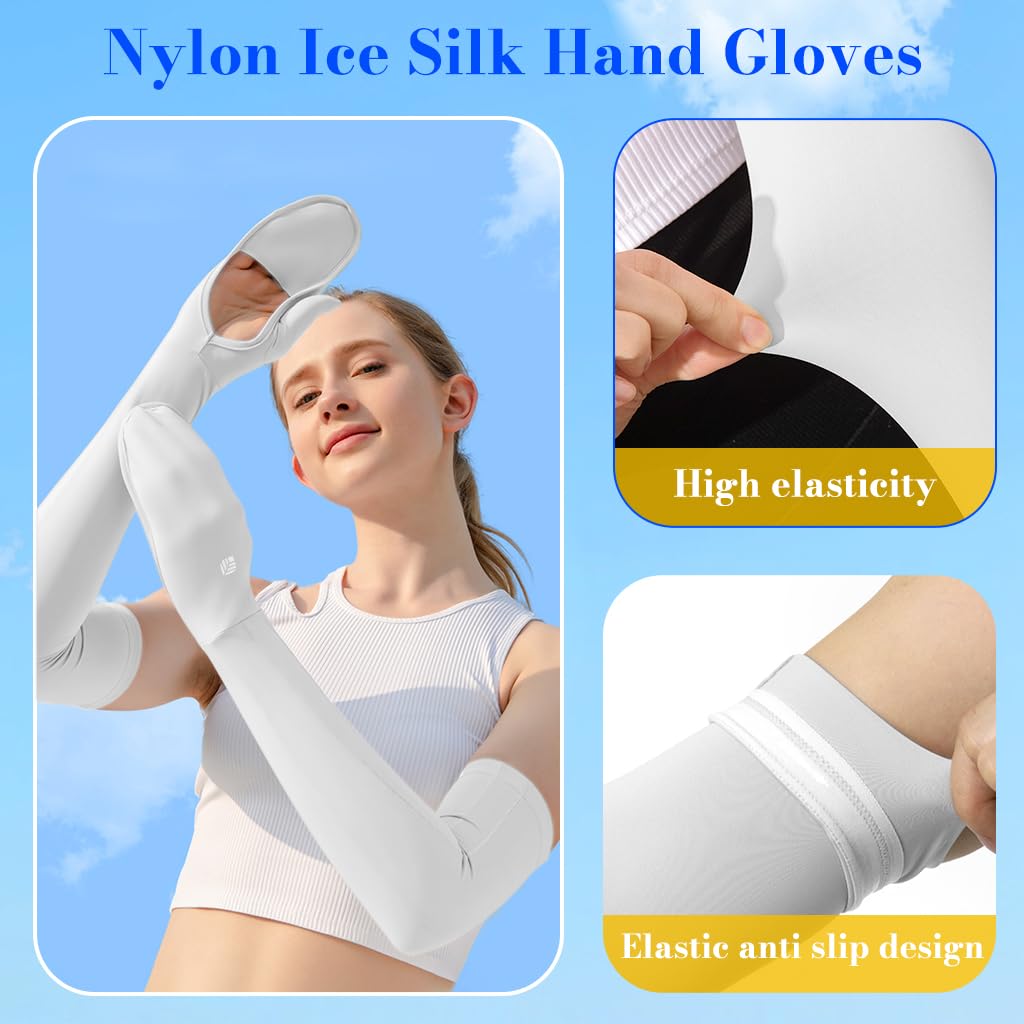 Venzina UV Sun Protection Arm Sleeves for Outdoor Sports with Anti Slip Band and Cooling Ice Silk Fabric | UPF 50+ for Women and Girls