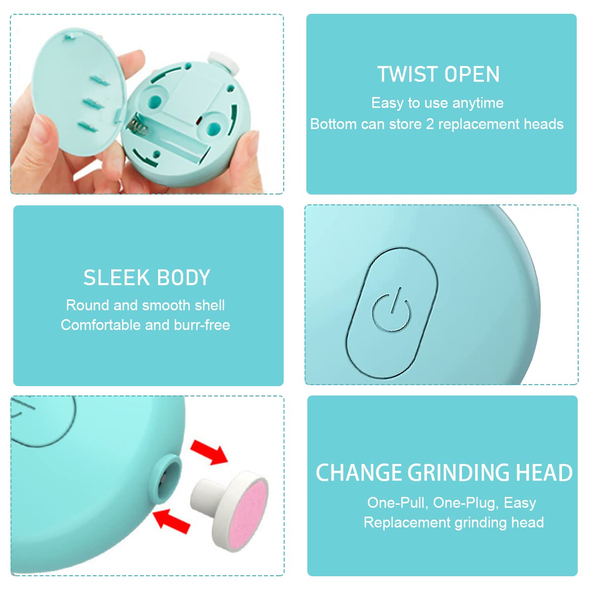 SNOWIE SOFT Baby Nail Trimmer with 6 Grinder Bits for Newborns and Kids | Electric Safe Cutter