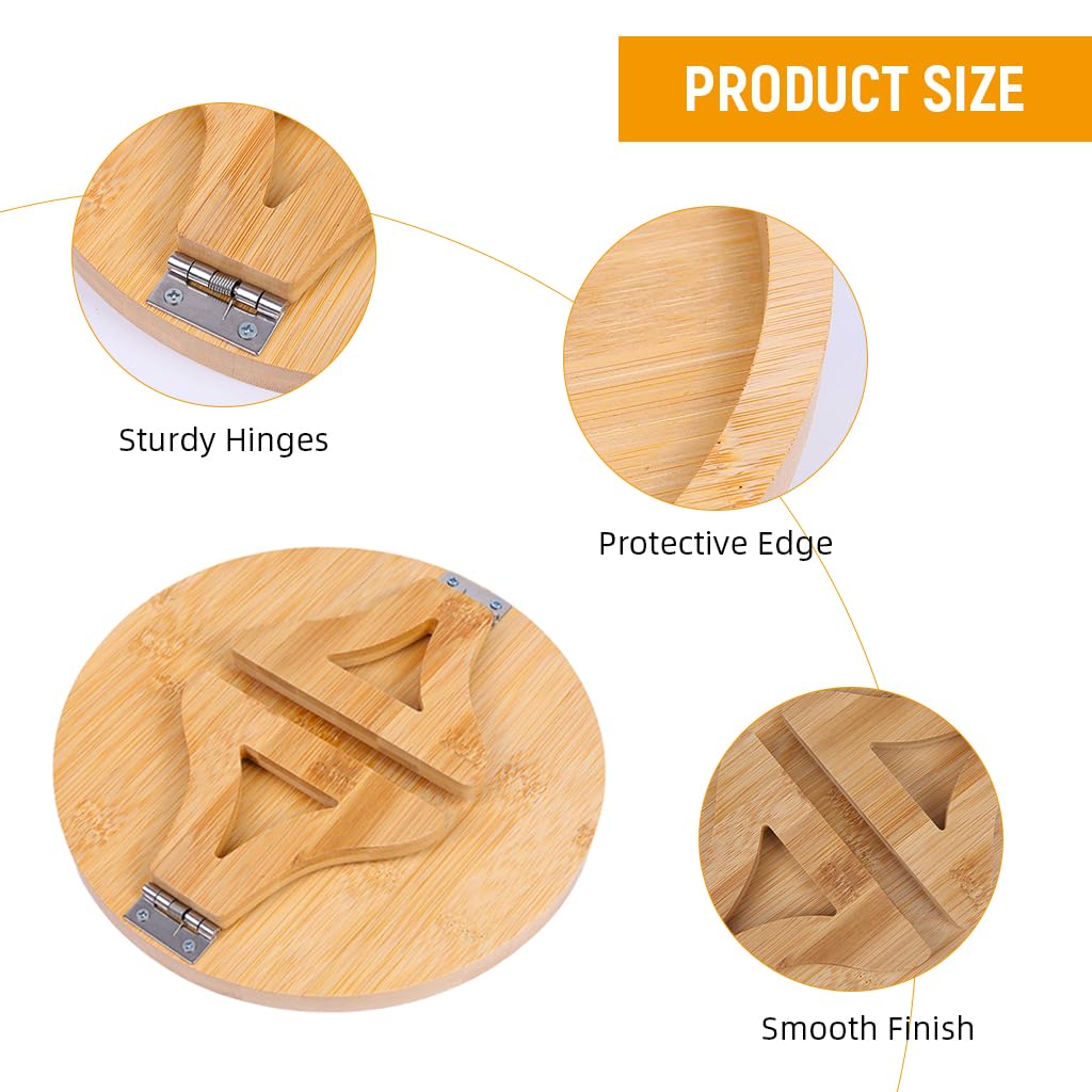 HASTHIP Sofa Armrest Wooden Tray for Snacks and Work with 25cm Dia Foldable Stand | Natural Bamboo Table