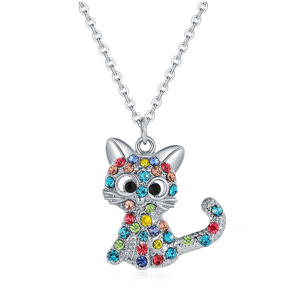 SANNIDHI Cat Necklace for Girls featuring 30mm Alloy Kitty Pendant with Rhinestones | Adjustable Chain