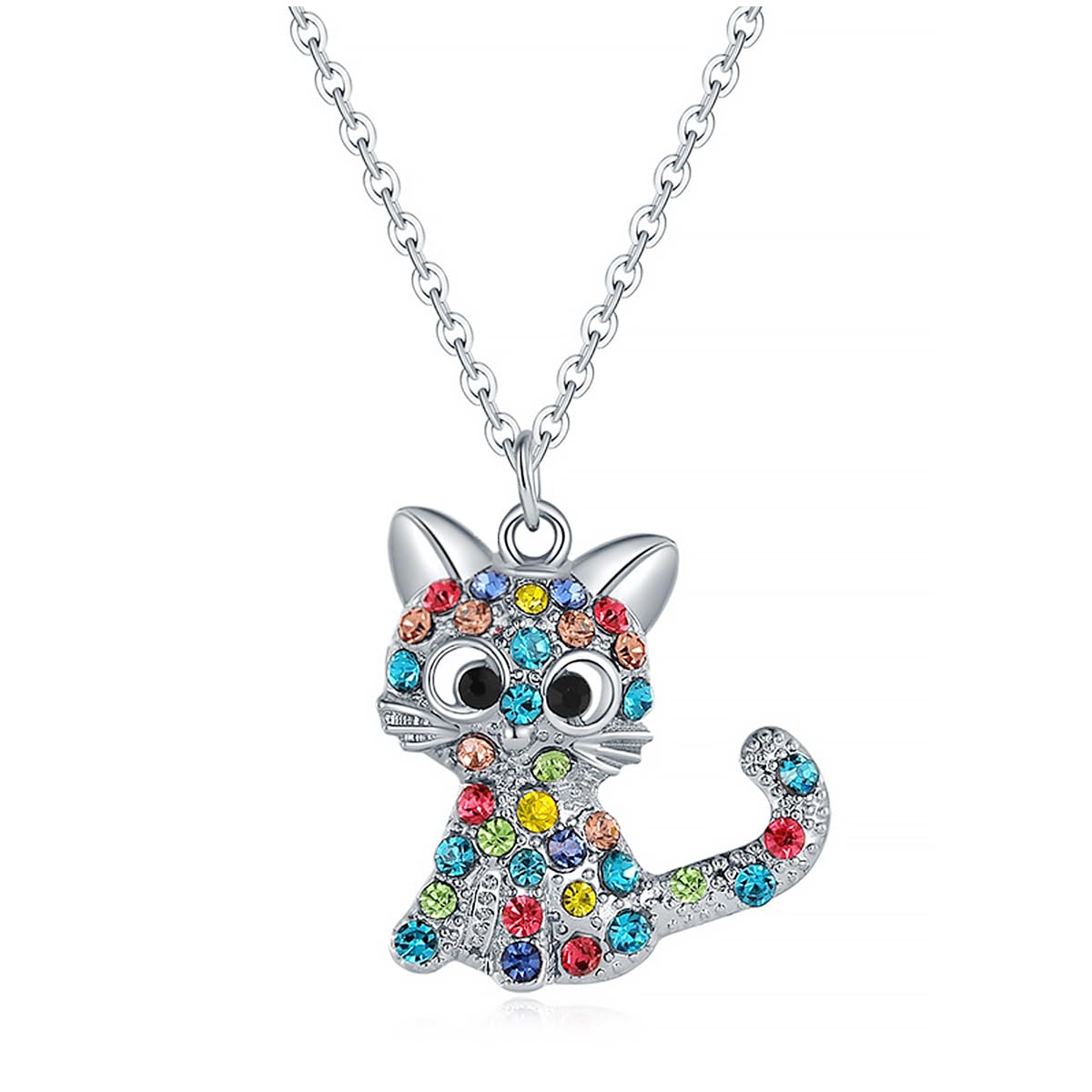 SANNIDHI® Cat Pendent Necklace Alloy Kitty Pendent Shining Inlaid Rhinestone Cute Kitty Pendent Necklace Adjustable Neck Chain Jewelry Gift Friendship Gift