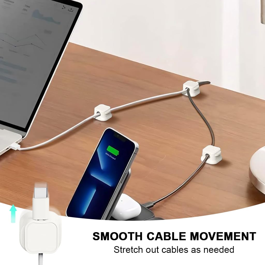 ZORBES Magnetic Cable Clip Organizer 6 Pcs for Desk and Car with Self Adhesive Base | ABS Cord Holder for Home and Office