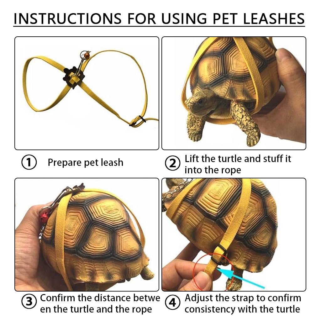 Qpets Tortoise Harness Strap for Small Turtles with 3.9ft Rope | Adjustable Synthetic Leather Lead