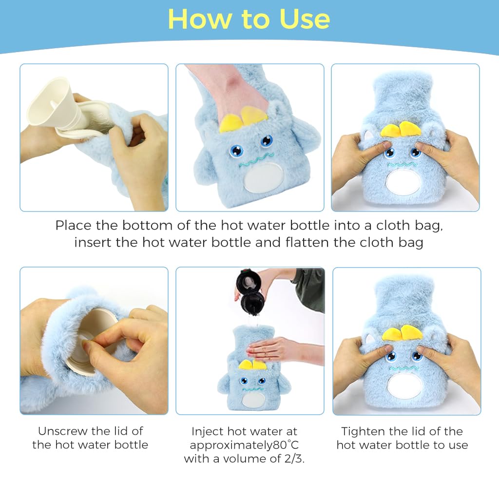 ZIBUYU Hot Water Bag for Period Pain Relief with Screw Cap PVC Design and Plush Cover